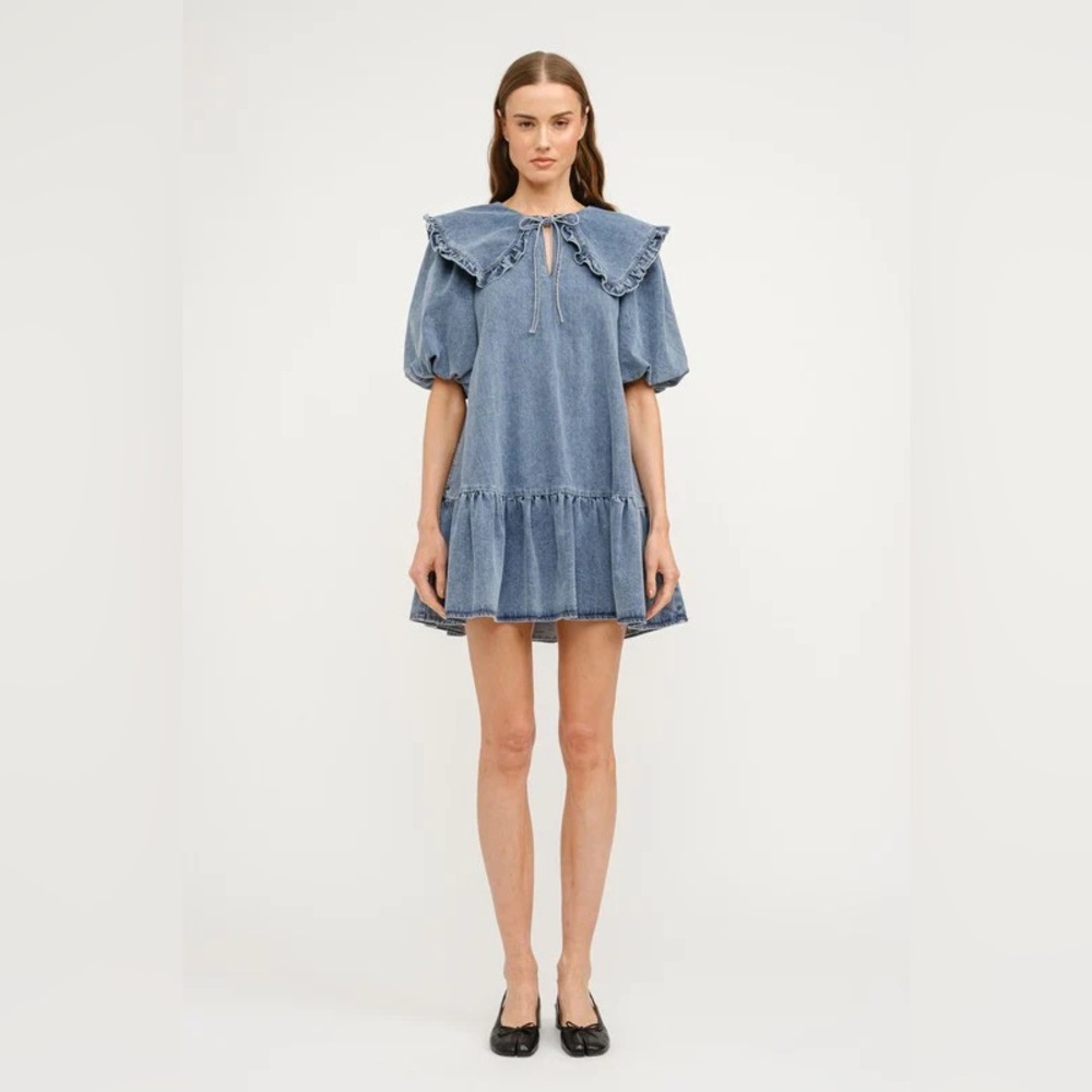 SOFIE THE LABEL Cecillie denim puff sleeve oversized collar  dress small